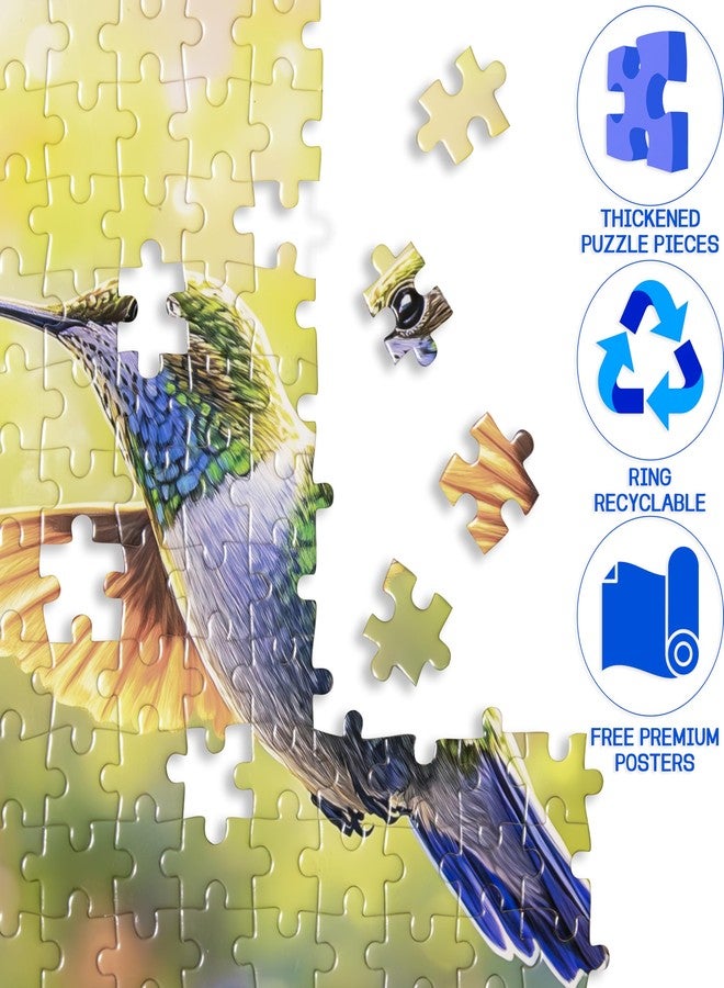 EIYRURU 300 Pieces Puzzle for Adults,Hummingbird and Flowers Large Pieces Jigsaw Puzzle for Kids Adults Seniors,Recycled Paper,Glossy & Sturdy Pieces,Challenging Puzzle & Perfect Family Game (20.5 x 15 in) - Image 3